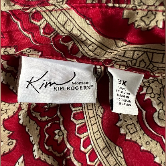 Kim Rogers Women's Red Beige Long Sleeve Paisley Button Down Blouse Plus Size 3X - Picture 5 of 10